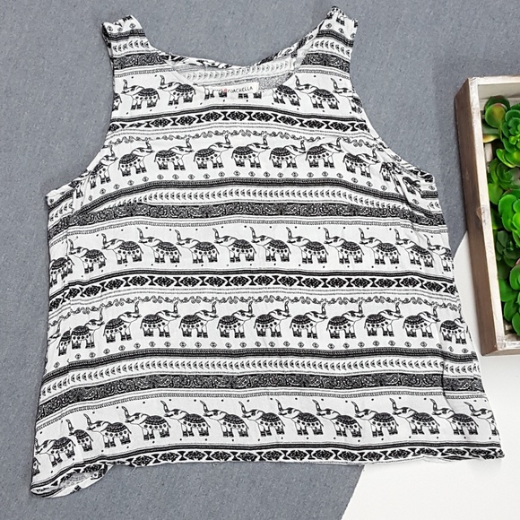 H&M Coachella Tops - Coachella H&M Elephant Print Top -A2